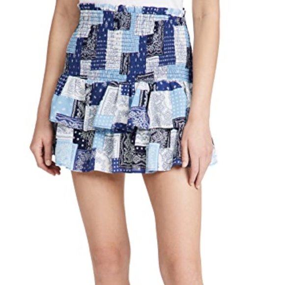 English Factory Paisley Smocked Mini Skirt  Color: Blue Multi Size:L - Picture 16 of 16